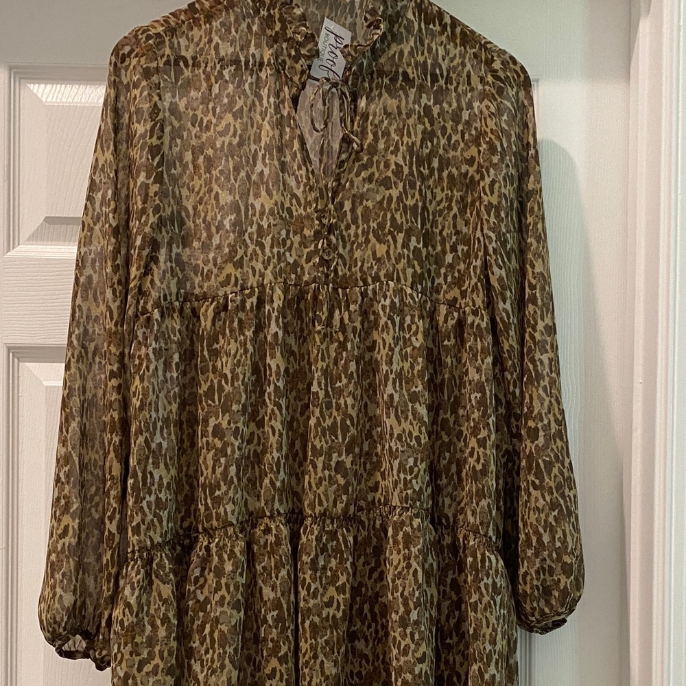 New By Together Brown Leopard Long Sleeve Dress